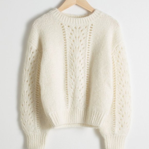 & Other Stories Sweaters - & Other Stories Cream Eyelet Knit Sweater
